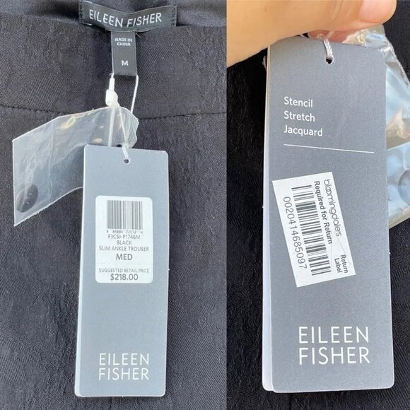 Eileen Fisher Stencil Stretch Jacquard Slim Ankle Trouser Pants Black medium - Picture 8 of 13